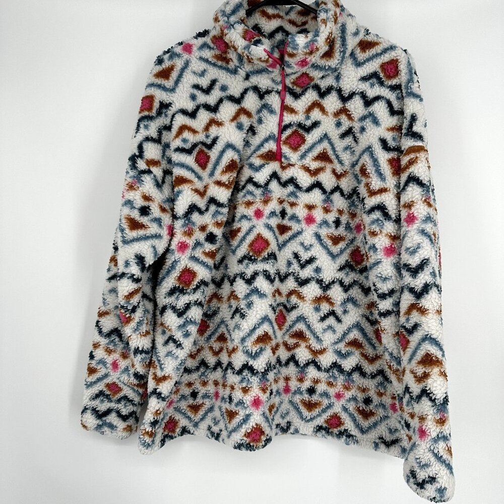 Eddie Bauer Women's Fleece Pullover 1/4 zip Aztec‎ Pattern Size XXL
